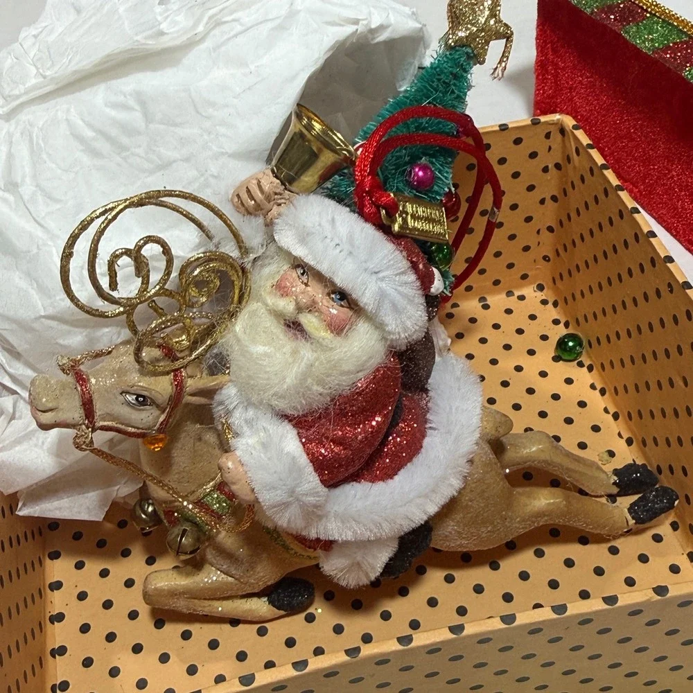 Katherine's Collection Santa Riding Reindeer Christmas Ornament wBox 6in FLAW
